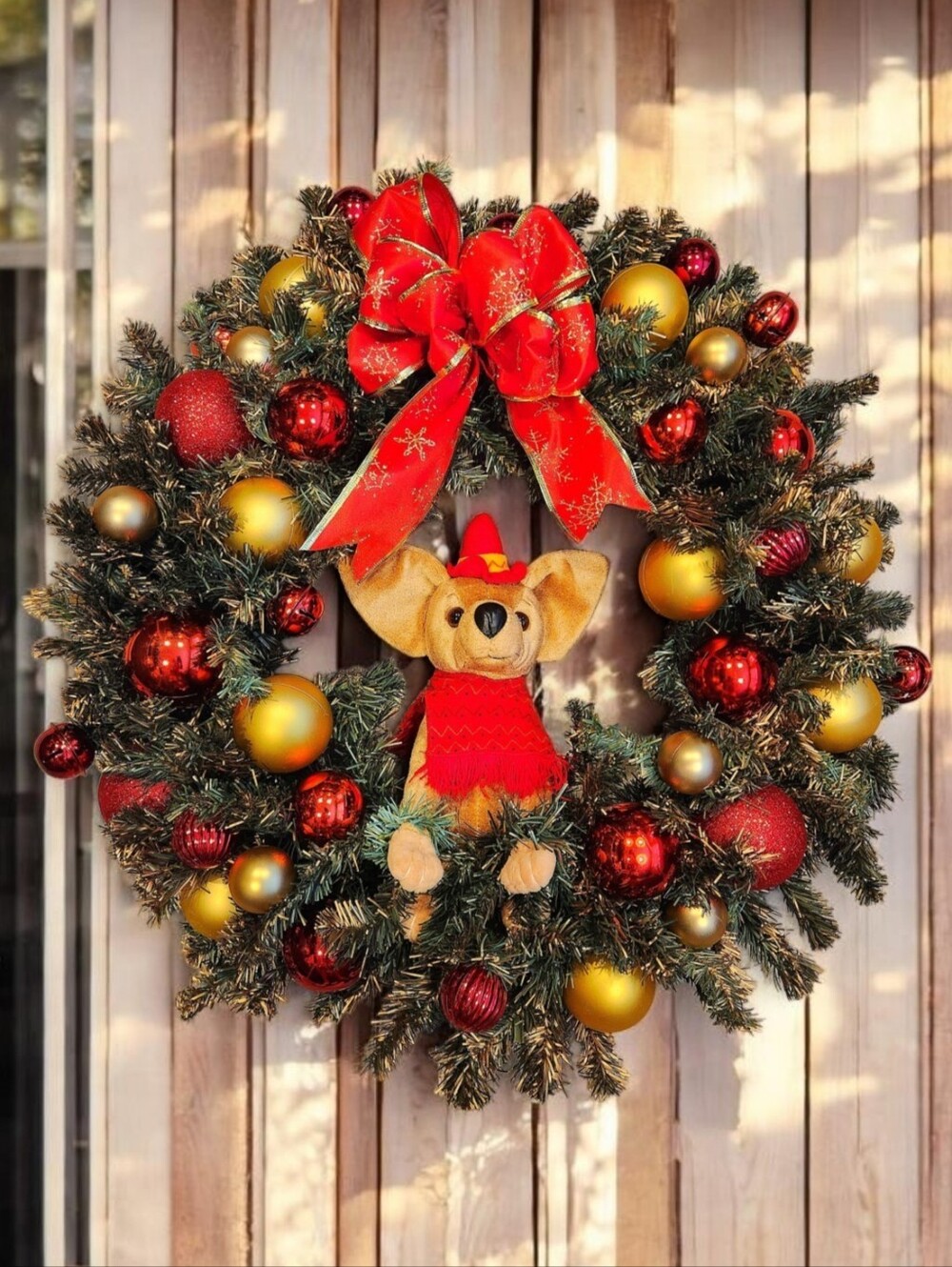 Handmade 24" Chihuahua Dog Christmas Wreath Red & Gold